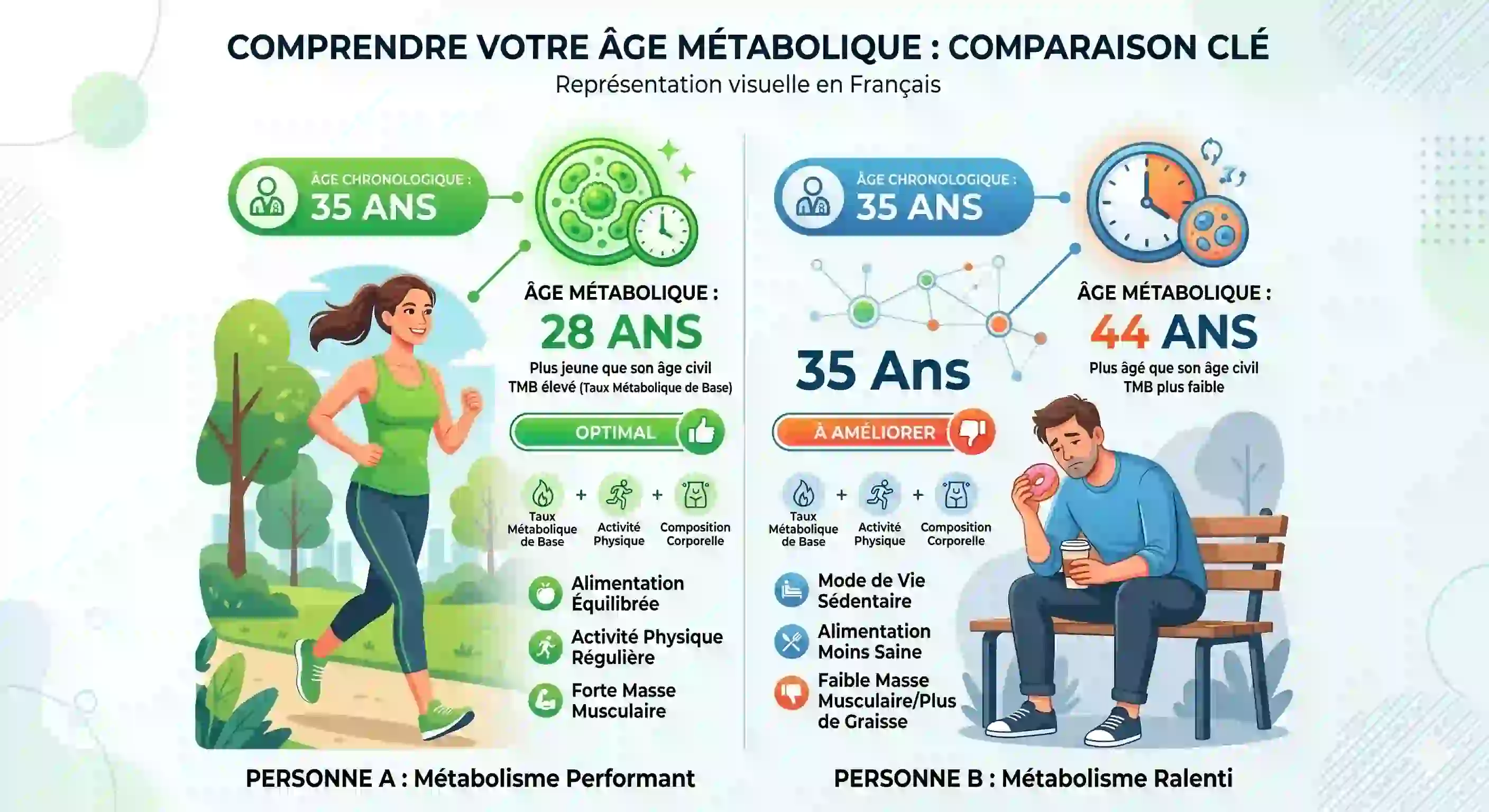 infographie comparaison age metabolique 28 ans vs 44 ans pour une personne de 35 ans